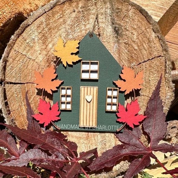 Autumn Maple Leaf Wooden Hanging Scandinavian Cottage House Ornament, Fall Decor, Hand Painted
