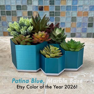 Patina Blue Modern Hexagon Planter