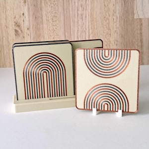Art Coasters - Midcentury Modern Wave, MCM Geometric Pattern, set of 4, Cream and Copper