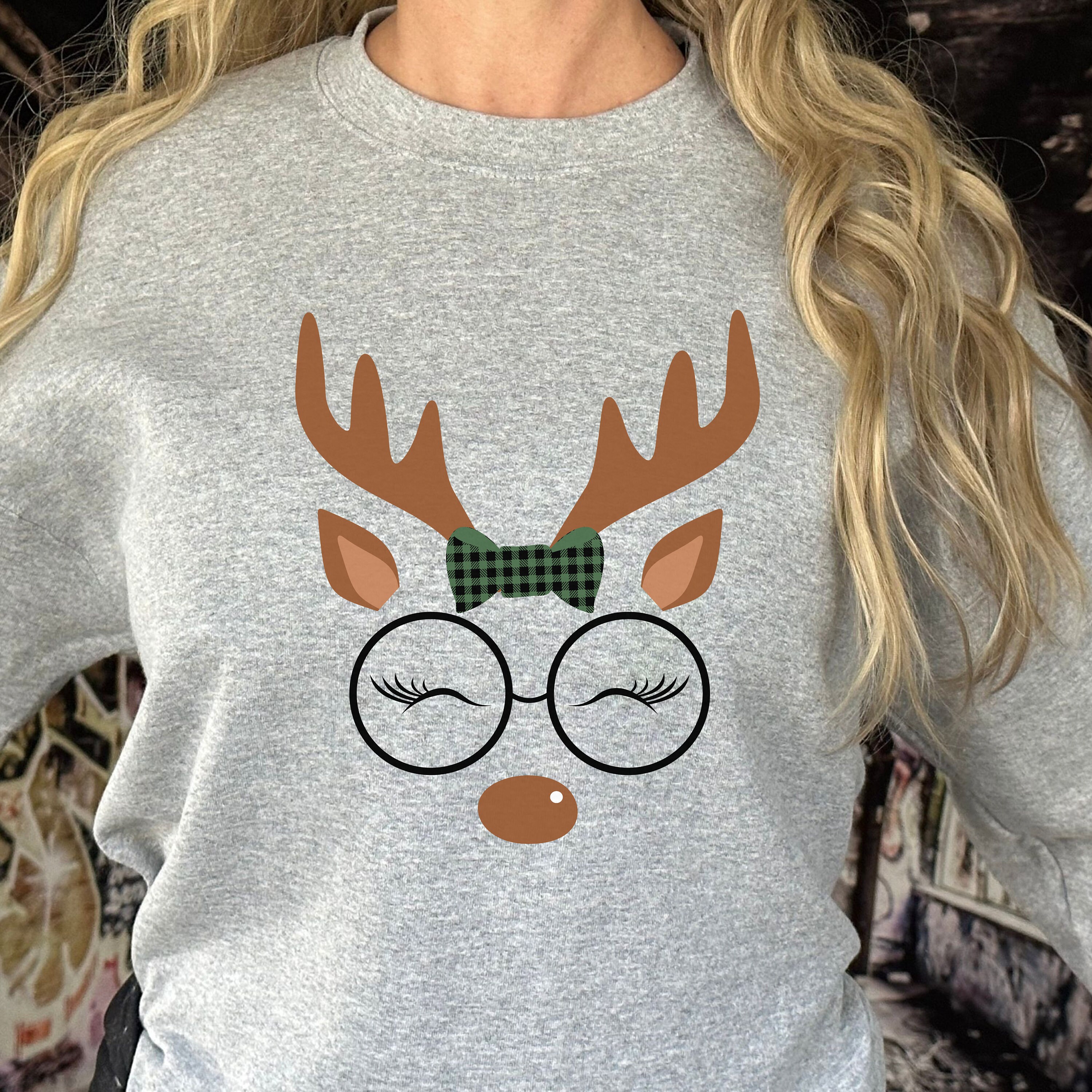 REINDEER PRINT FLEECE GIRLS SWEATSHIRT - RED