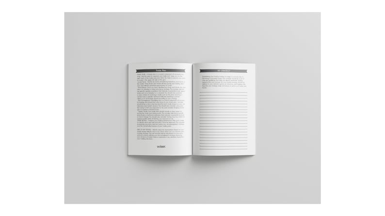 May include: An open book with white pages, featuring text and lined pages. The left page has text under the heading "Team Plan", and the right page has lined pages under the heading "My Journal". The word "wiser" is at the bottom.