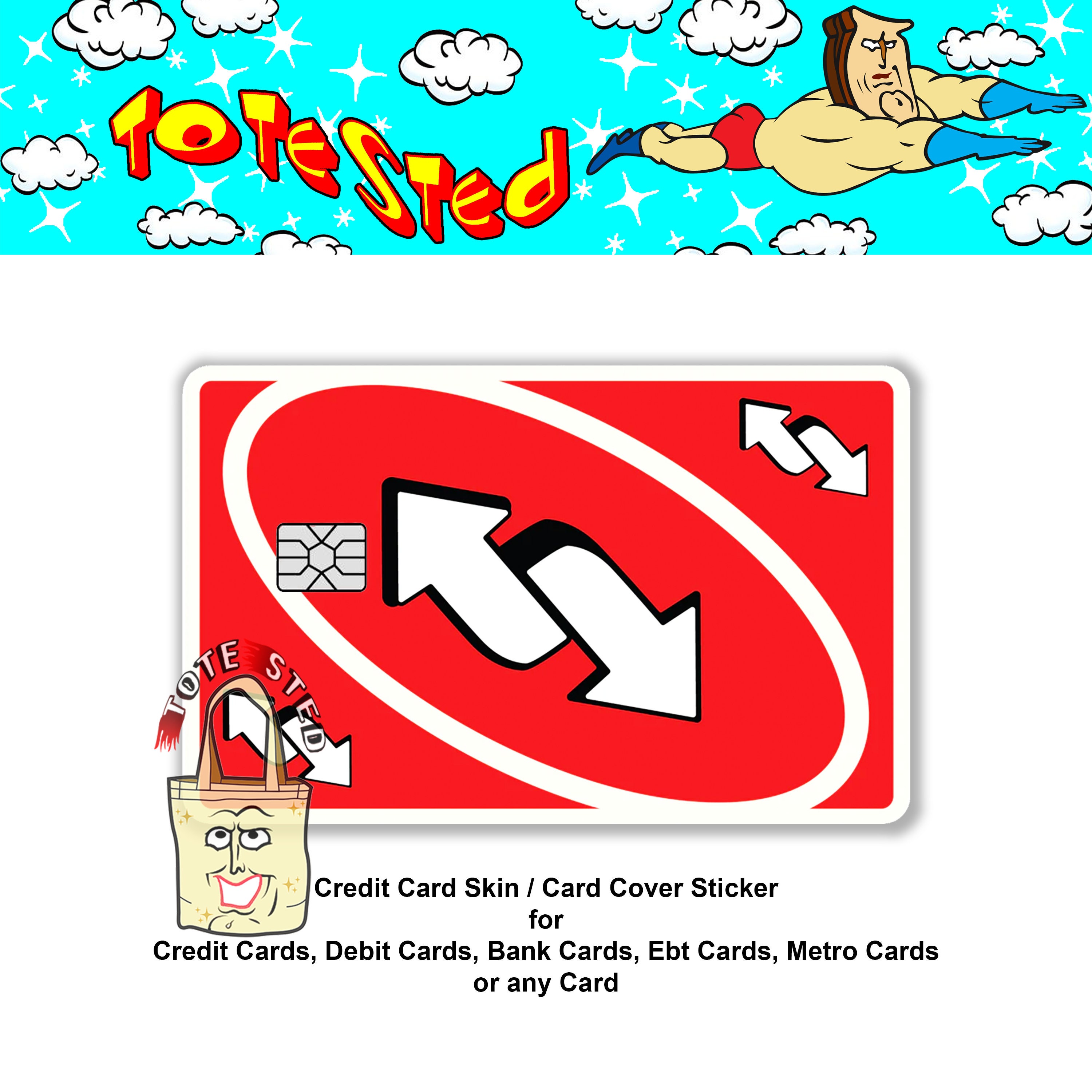 Reverse Card Bank Card 4x Skins Sticker, Uno Credit card funny decal meme  tiktok