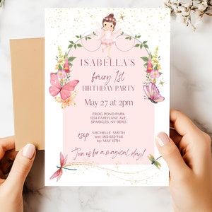Fairy First Birthday Invitation, Fairy 1st Birthday Invitation, Enchanted Whimsical Birthday, Fairy Garden, Digital Download, Canva Template