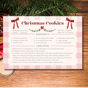 Modelo de cartão de receita de Natal rosa 6"x4", editável no Canva, download digital, cartões de receita para impressão 2 por página, troca de biscoitos de Natal