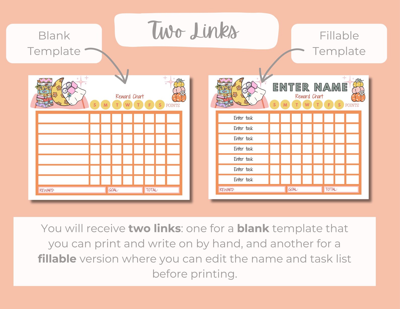 Fall Book Lover Chore Chart for Kids Printable, Toddler Chore Chart ...
