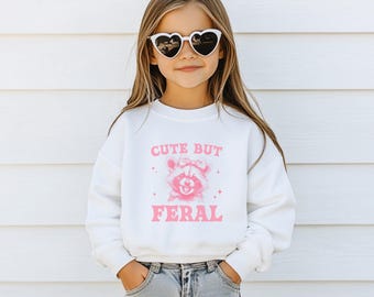Cute but Feral Raccoon Toddler Sweatshirt, Funny Kid Crewneck, Gift for Kid, Youth Coquette Style, Toddler Birthday Gift, Raccoon Sweatshirt