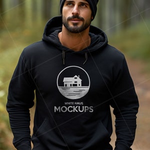 Herren schwarzes Hoodie-Modell, Gildan 18500-Modell, Schwarzes Gildan 18500-Modell, Herren Gildan Sweatshirt-Modell, Weißes Hoodie-Modell, Herren-Kapuzenpullover