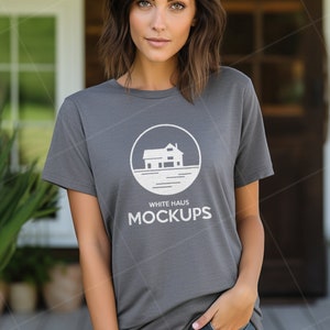 dark gray heather bella and canvas 3001 mockup - womens bella and canvas tshirt mock up, dark gray heather tshirt mockup, modern farmhouse