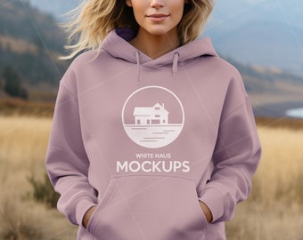 Heather Sport Dark Maroon Gildan 18500 Mockup - womens sweatshirt mockup, dark maroon gildan 18500 hoodie mockup