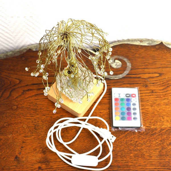 Weeping willow, wire tree with beads and light, small lamp, handmade