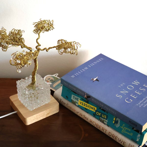 Five branch,Brass tree, wire tree, lamp, LED light, night light, hand made, sculpture, one of a kind, light art,