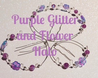 Purple Glitter and Flower Halo