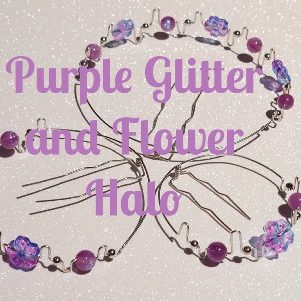 Purple Glitter and Flower Halo