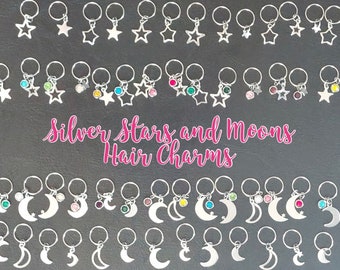 Silver Stars and Moons Hair Charms