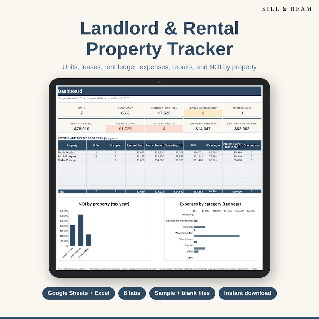 Landlord Spreadsheet, Rental Property Tracker, Rent Ledger, Lease ...