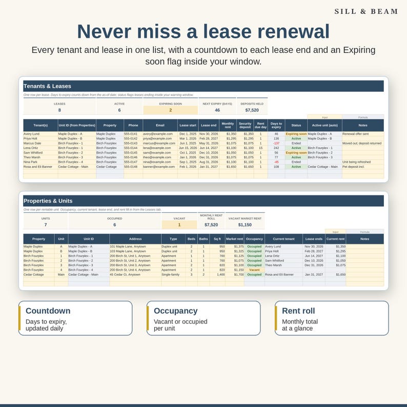 Landlord Spreadsheet, Rental Property Tracker, Rent Ledger, Lease ...