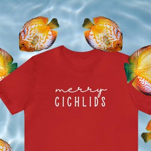 Adult Cichlids Christmas shirt tshirt cichlid lover fish aquarium supplies food pellets loves cichlids african electric yellow blue aquarist