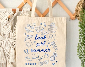 Book Girl Summer Cotton Canvas Tote Bag: Bookish Gift