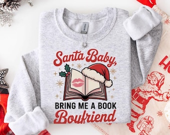 Retro Christmas Book Lover Sweatshirt: Santa Baby Book Boyfriend Crewneck
