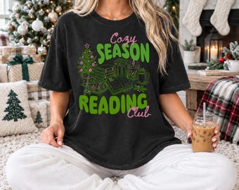 Cozy Season Reading Club Christmas Book Club T-Shirt, Women's Graphic Tee, Xmas Reading Shirt