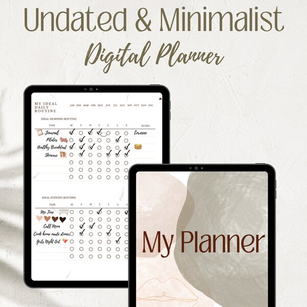 Digitale Planner | Ongedateerde GoodNotes-planner | iPad-planner | Digitale download | 2023 2024 Planner | Maandplanner | Minimalistische planner