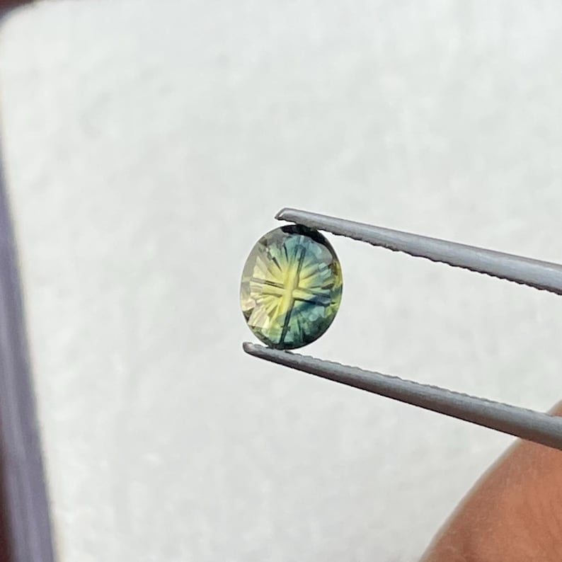 Natural Parti Sapphire 0.40 Ct Fantasy Cut Oval BiColor Yellow Green Sapphire | Loose Unheated Untreated Gemstone | Custom Jewelry Stone image 5