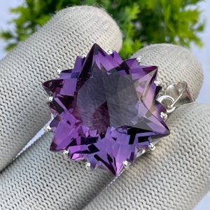 High quality Natural Amethyst Silver pendant with Snowflake cut Stone purple Amethyst Pendant Silver 925 Very Beautiful Pendant Amethyst