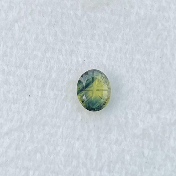 Natural Parti Sapphire 0.40 Ct Fantasy Cut Oval BiColor Yellow Green Sapphire | Loose Unheated Untreated Gemstone | Custom Jewelry Stone