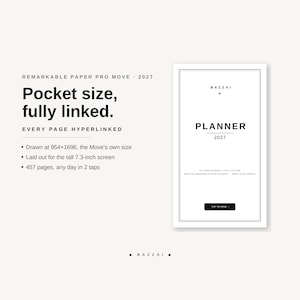 Planer przeprowadzek reMarkable Paper Pro Move 2027, hiperłączowy planer ADHD dostosowany do ekranu Move o przekątnej 7,3 cala, dzienny, tygodniowy, miesięczny, PDF z e-ink