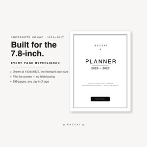 Agenda Supernote Nomad 2026-2027, agenda digital con hipervínculos, tamaño nativo para Nomad A6x2, planificador diario y semanal sin fecha, con espacio adicional, ideal para personas con TDAH.