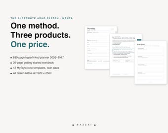 Supernote ADHS-Planer-Bundle, 2026–2027: Hyperlink-Planer, Arbeitsbuch und Notizvorlagen (native Größe für Supernote Manta A5x2)