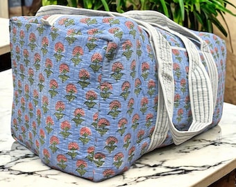 Weekender Block Print Bags, Handmade Quilted Bags, Travel Bag for Women Shoulder Bag For Luggage