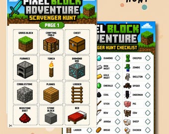 Pixel Block Adventure Scavenger Hunt Printable | Block Birthday Party Game | Kids Hunt | Instant Download PDF | Indoor & Outdoor Activity