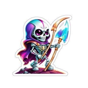 Grim Reaper Joe Death purgatoire au-delà autocollant premium coupe baiser pour téléphone, ordinateur portable, agenda, agenda, carte, journal, album, calendrier