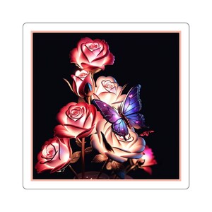 Bellissimo adesivo quadrato di alta qualità con stampa di bellissime rose luminose per laptop, cuffie, diario, abbellimento di carte, diario, calendario
