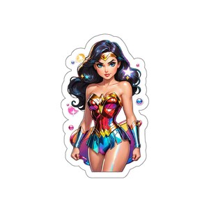 Naklejka premium Wonder Woman Superhero z wycinanym pocałunkiem na telefon, laptopa, planer, pamiętnik, kartkę, dziennik, album, kalendarz