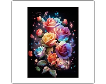 Beautiful luminous roses print premium square-style sticker for laptop, headphones, diary, card embellishment, journaling, calendar