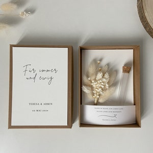 Geschenkbox zur Hochzeit, Trockenblumenstraußbox, personalisiertes Paargeschenk, Spardose für Braut und Bräutigam