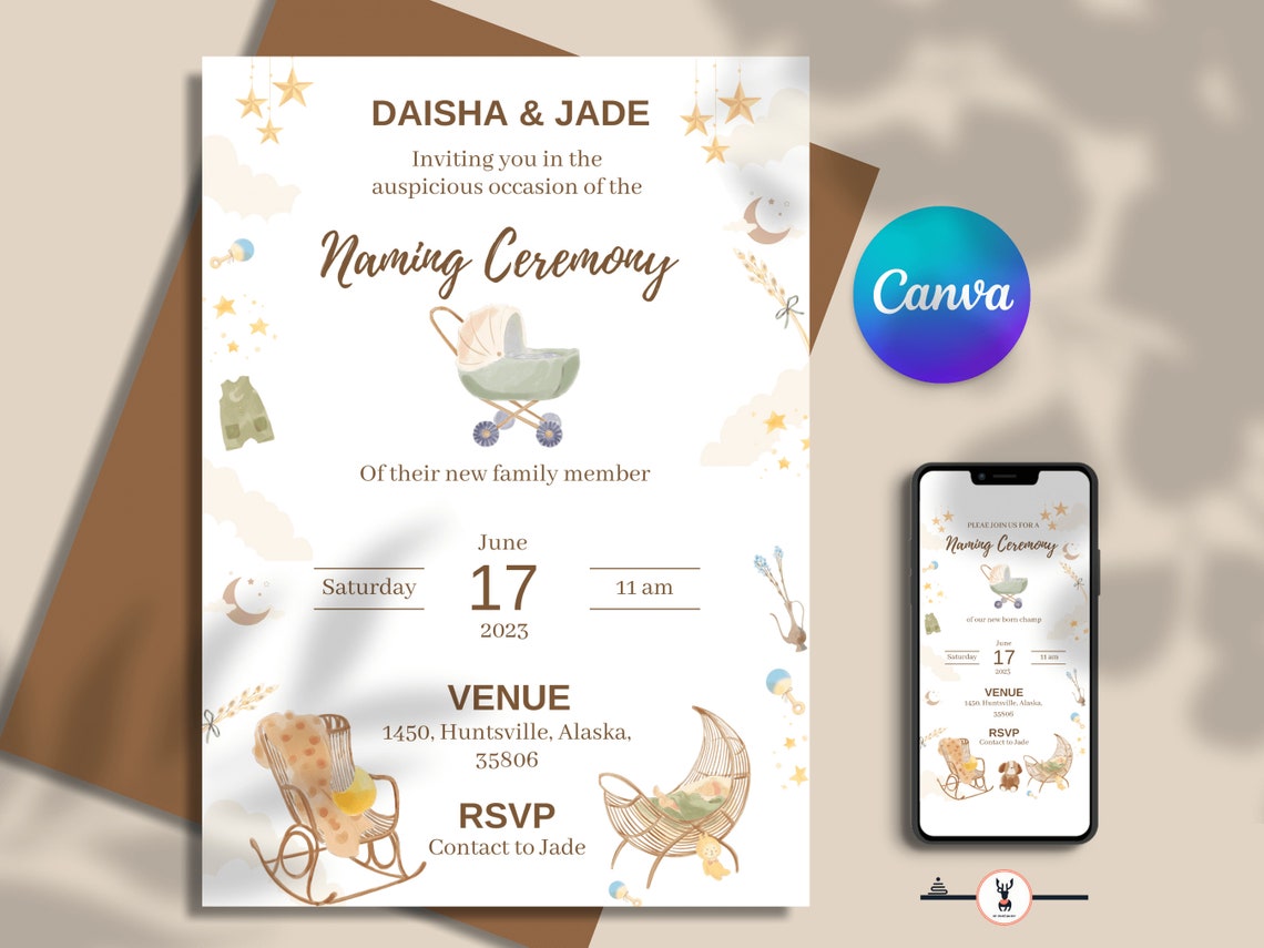 Editable Cradle Naming Invitation Template & Digital Cradle Invite