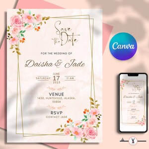Editable Save The Date Invitation Template & Digital Save The Date invite, Digital Phone Evite ∙ Canva Template ∙ INSTANT DOWNLOAD