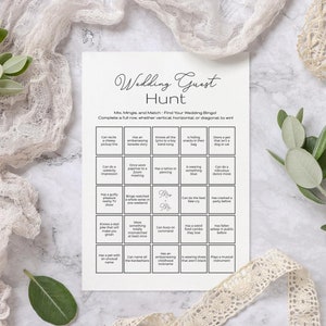 Bingojacht bruiloft | IJsbreker | Bewerkbare kaart | Maak kennis met bruiloftsspel | Direct downloaden | Minimalistische esthetiek | Bruidsfeest |