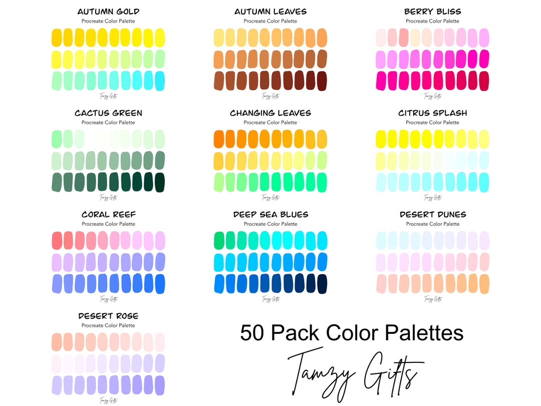 Procreate and Hex Code Color Palette - Ultimate 50 Pack Gradient ...