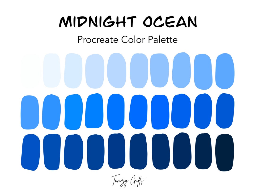 Procreate & Hex Code Color Palette - Midnight Ocean Gradient (30 Colors ...
