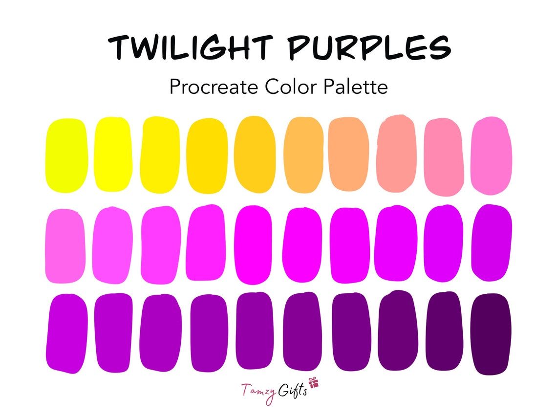Procreate and Hex Code Color Palette Twilight Purples Gradient 30 ...