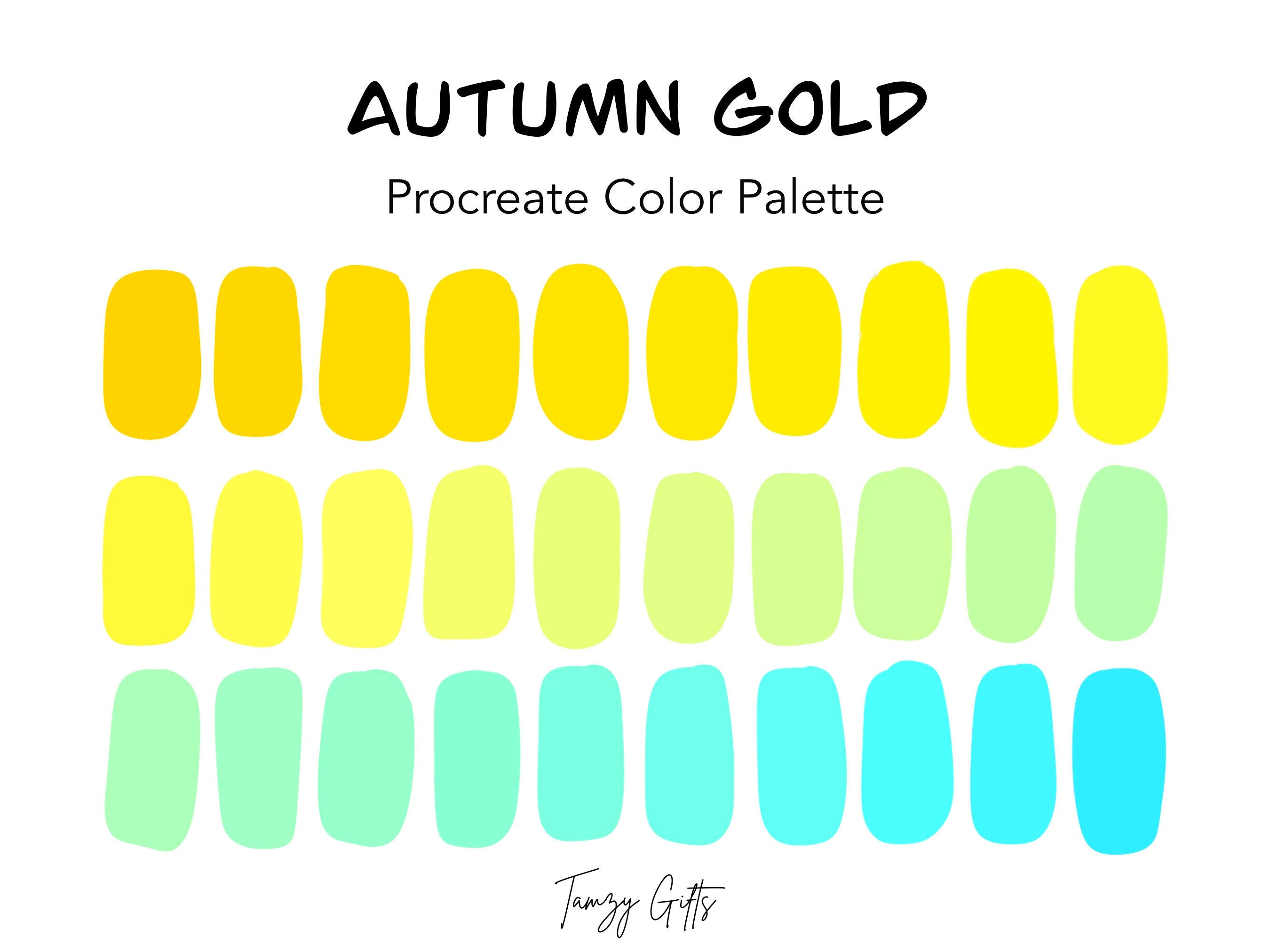 Procreate and Hex Code Color Palette - Autumn Gold Gradient (30 Colors ...