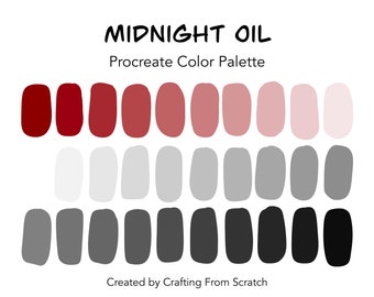 Procreate Color Palette and Hex Code Color Palette - Midnight Oil Gradient (30 Colors) | Procreate Tools | Red | Grey | Black