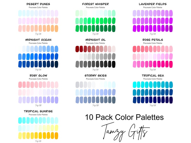 Procreate and Hex Code Color Palette - Ultimate 10 Pack Gradient ...