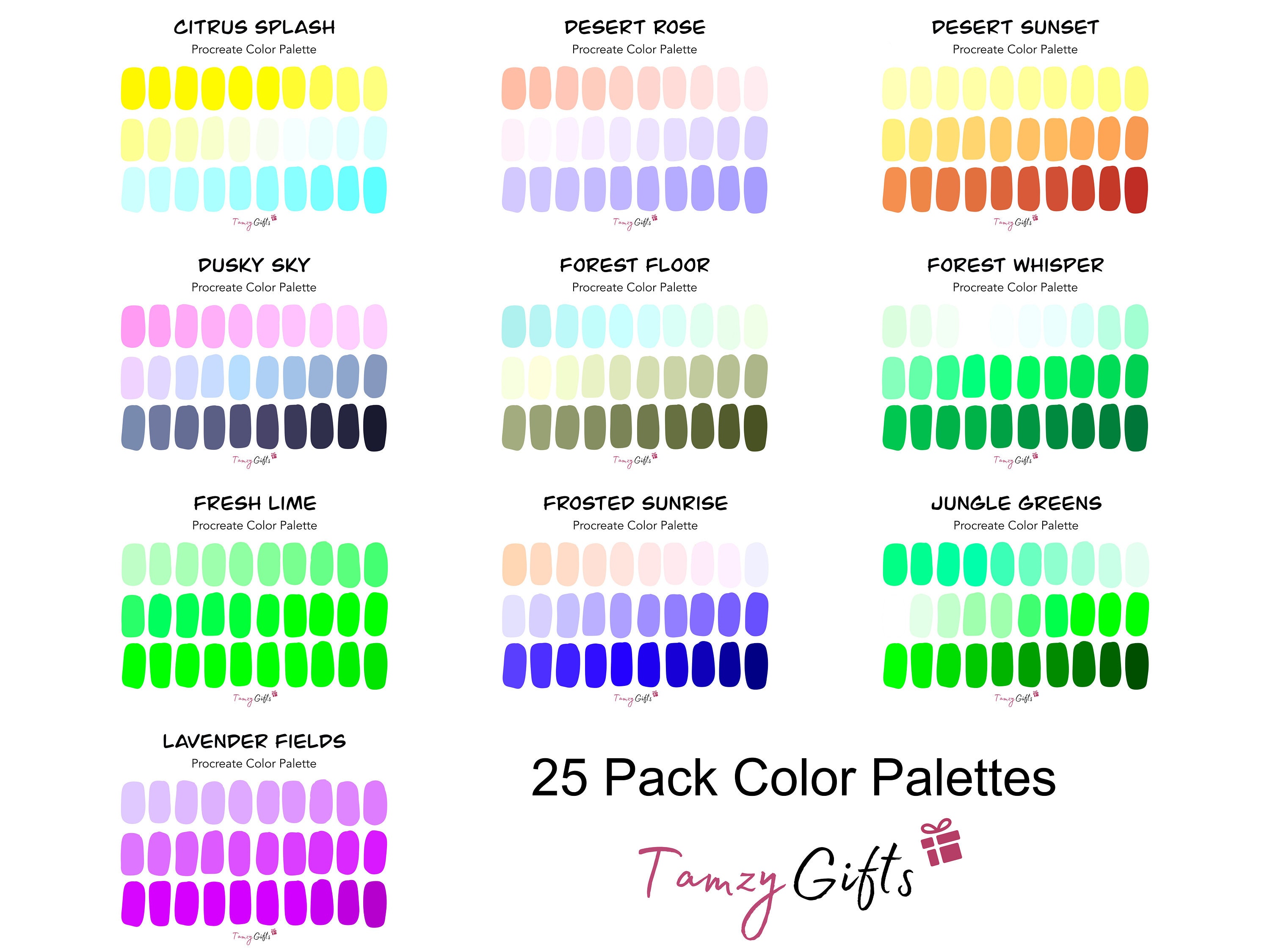 Procreate & Hex Code Color Palette Ultimate 25 Pack Gradient Palettes ...