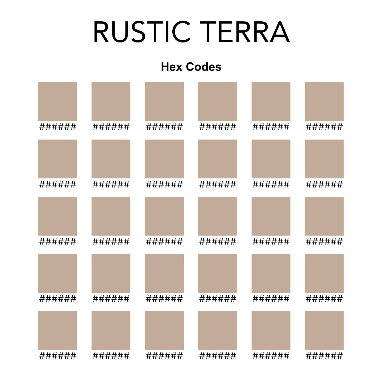 Rustic Color Phex Code Procreate and Hex Code Color Palette - Rustic Terra Gradient (30 Colors ...