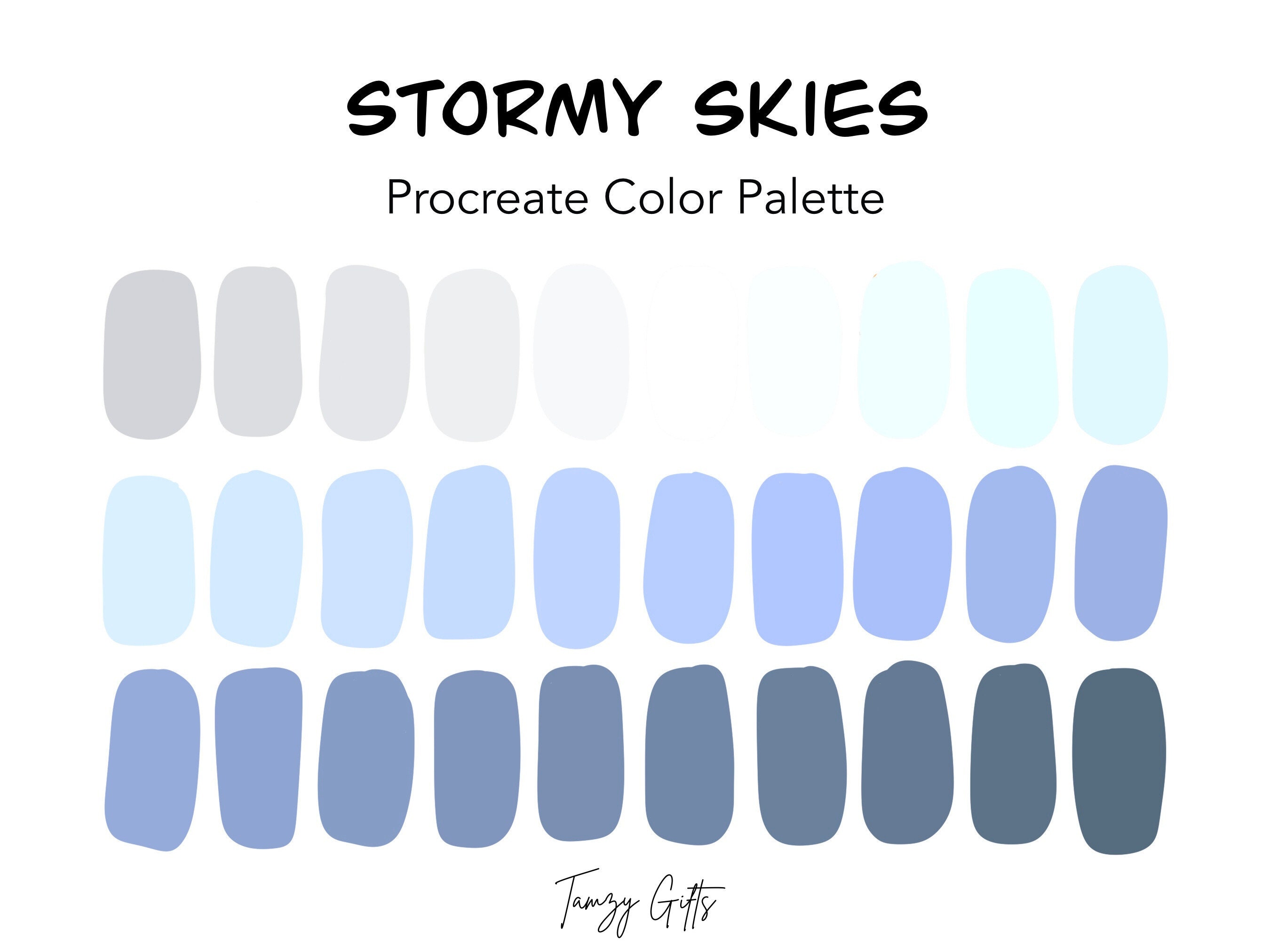 Procreate and Hex Code Color Palette - Stormy Skies Gradient (30 Colors ...
